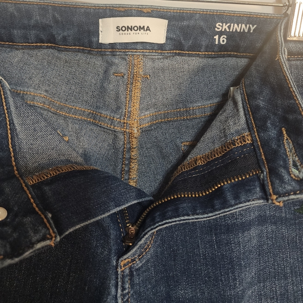 Sonoma Size 16 Skinny Jeans Floral Embroidery Cottagecore Y2K Soft Power - Picture 6 of 10